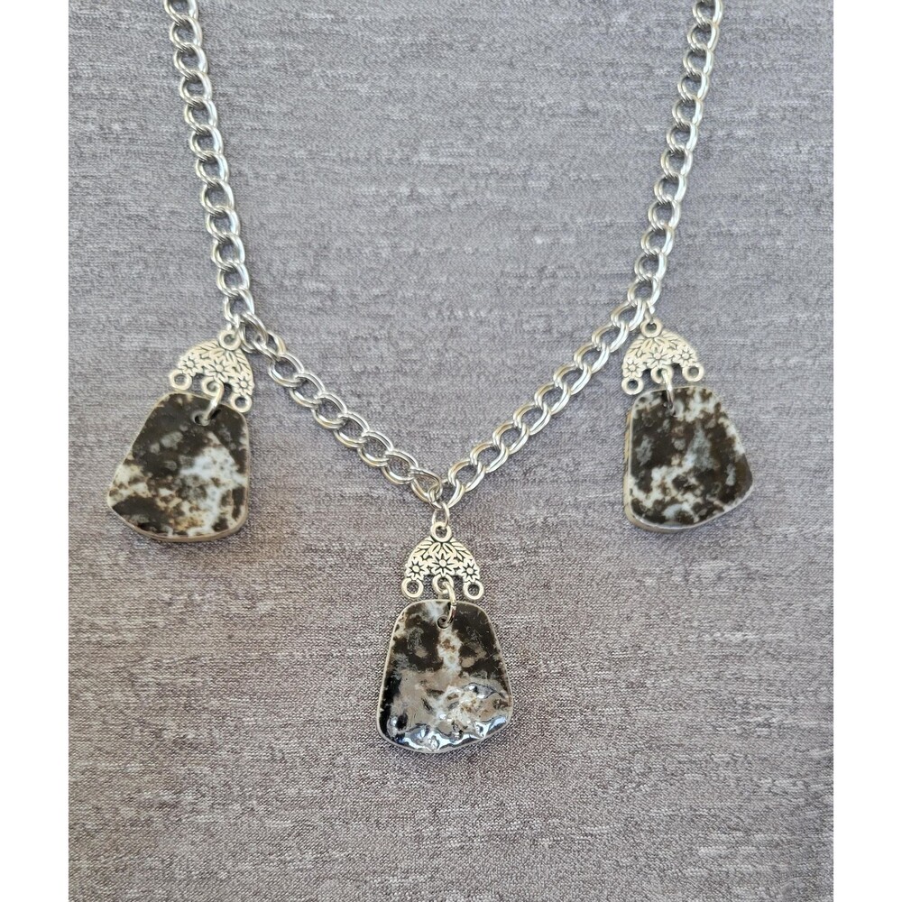 MCM Black & White Speckled Mosaic Tile Three Piece Necklace